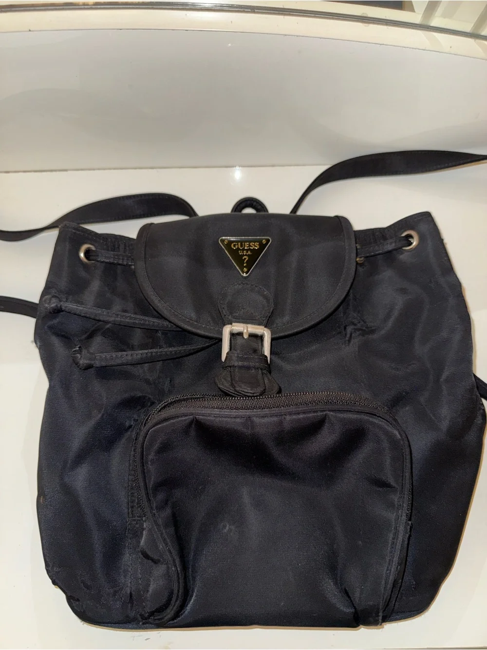 GUESS Black Nylon Backpack with Front Zip Pocket